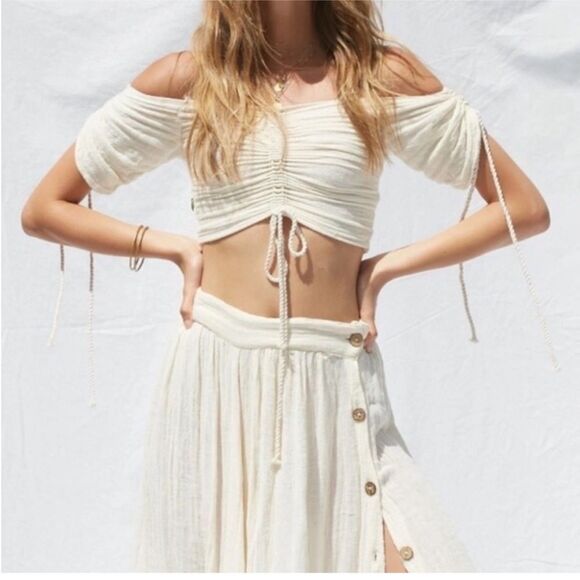 JEN’S PIRATE BOOTY | Off White Off-Shoulder Vesuvius Tie Boho Top Women’s Size S - Picture 2 of 8